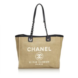Chanel-Piccola borsa Deauville-Marrone,Nero,Beige
