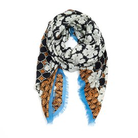 Fendi-Square XL Silk wool-Blue,Caramel