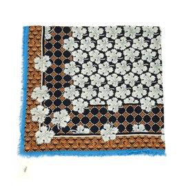 Fendi-Square XL Silk wool-Blue,Caramel