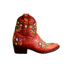 Mexicana Ankle boots embroidered Red