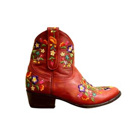 Mexicana-Ankle boots embroidered-Red