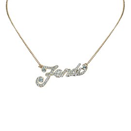 Fendi-Rhnestone Logo Necklace-Blue,Golden,Light blue