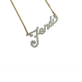 Fendi-Rhnestone Logo Necklace-Blue,Golden,Light blue