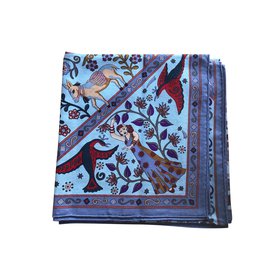 Hermès-Hermes cachemira y mantón de seda. 140 Gente del viento-Azul