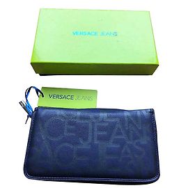VERSACE JEANS BIG LOGATO PORTAFOGLIO NUOVO VEGAN Blu