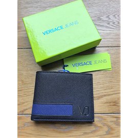 Versace-VERSACE JEANS NEW MEN'S LEATHER WALLET-Blue