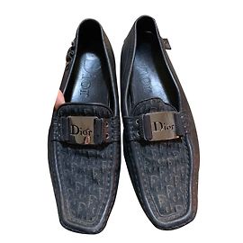 Dior Black Monogram Canvas and Leather Moccasins Black