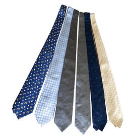 Autre Marque-6 new silk ties (5 woven and 1 printed)-Blue,Beige,Grey