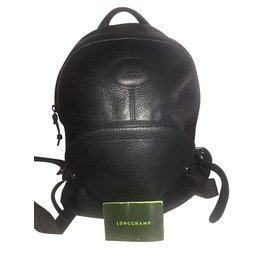 Longchamp Black Leather Backpack Black