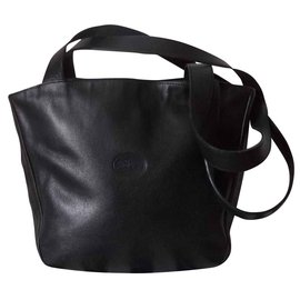 Longchamp-LEATHER HAND BAG-Black