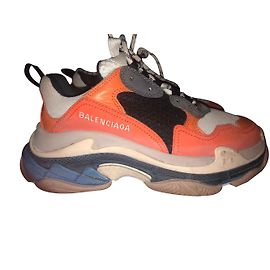Baskets Balenciaga Triple S Orange Cuir Orange