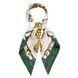 Hermès-Cuadrado de seda hermes de latón-Verde