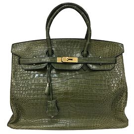 Hermès Bolsa Birkin 35 Couro Croco em Veronese Vert Verde