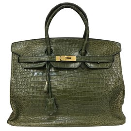 Hermès-Borsa Birkin 35 Croco Leather in Vert Veronese-Verde