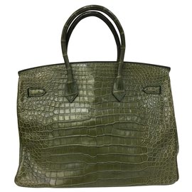 Hermès-Birkin Bag 35 Croco Leather in Vert Veronese-Green