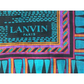 Lanvin-106x108 cm Wolle / Seide-Schwarz,Lila,Türkis