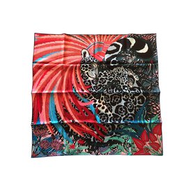 Hermès-Carré Hermès 90 soie Jaguar Quetzal-Multicolore
