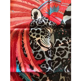 Hermès-Carré Hermès 90 soie Jaguar Quetzal-Multicolore