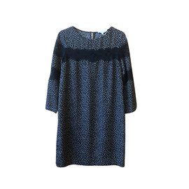 Sandro robe droite microprint & dentelle Noir