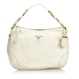 Prada Bolsa De Ombro De Couro Branco Cru