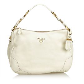 Prada Leather Shoulder Bag White Cream