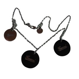 Gucci-Gucci vintage necklace in silver and wood-Silvery,Dark brown