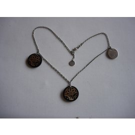 Gucci-Gucci vintage necklace in silver and wood-Silvery,Dark brown