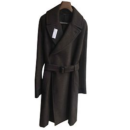 Sublime coat Hermès Couture alpaca wool cashmere leather NEW Taupe