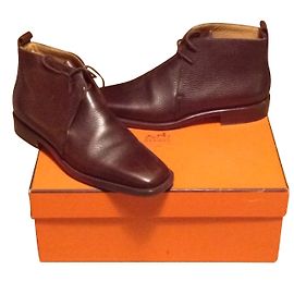Botines Hermès de cuero marrón 37 Marrón oscuro