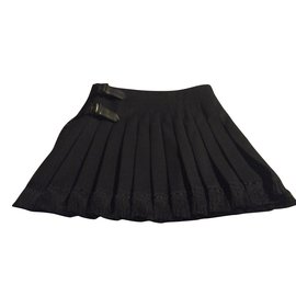 Burberry-Falda Burberry Negra 100billetera de lana% falda escocesa-Negro