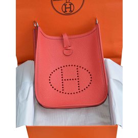 Hermès-Hermès bag Evelyne 16 Clemence Red Peony Leather Canvas Crossbody Rose Sakura-Red