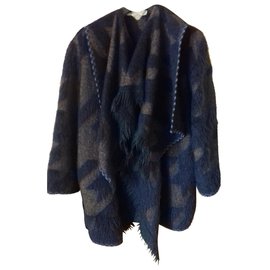 Stella Mc Cartney-Manteau hiver style poncho-Bleu