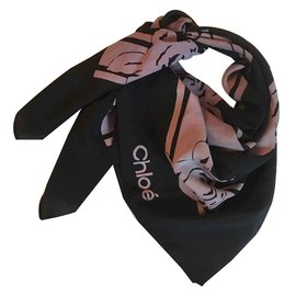 Chloé-Silk scarf 76x82 cm-Black,Lavender