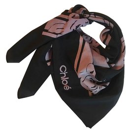 Chloé Sciarpa seta 76X82 centimetro Nero Lavanda