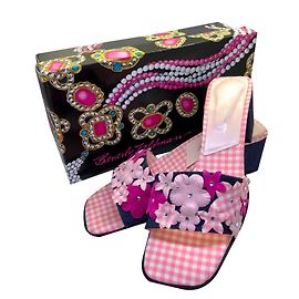 Autre Marque Mules BeverlyFeldman Denim Azul Marinho e Flores Rosas Multicor