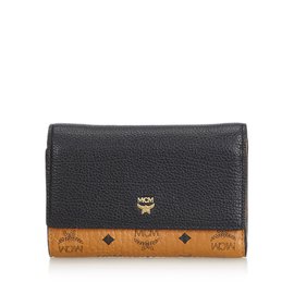 MCM Visetos Leather Small Wallet Brown Black
