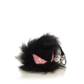 Fendi-Fur Pom-Pom Bag Charm-Black,Pink