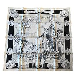 Hermès Hermes Square 90 de seda Marquis de Lafayette Preto Branco