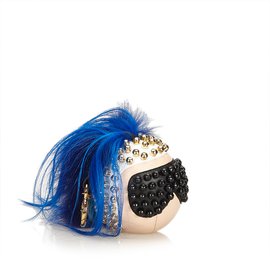 Fendi-Fur-Trimmed Punkarlito Bag Charm-Black,Blue