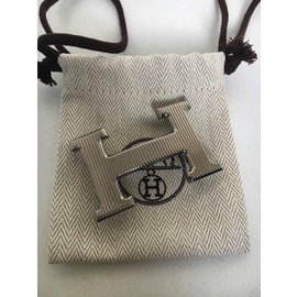 Hermès-Hermès belt buckle "Grille" model in silver metal, new condition!-Silvery