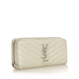 Autre Marque-Quilted Leather Long Wallet-White,Cream