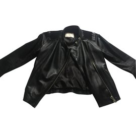 Maje Black Leather Jacket Size 38 Black