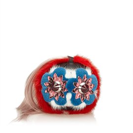 Fendi-Studded Fur Pom-Pom Bag Charm-Pink,Multiple colors