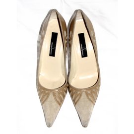 Amanda Wakeley-Leather and suede "lace" pumps-Brown,Taupe,Caramel