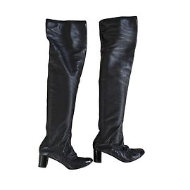 Chanel Lambskin Thigh High Boots Black Black