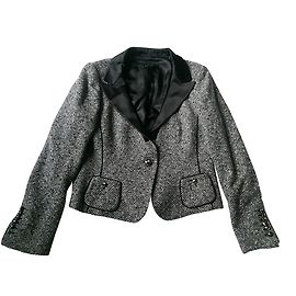 Escada Tweed Blazer Grau Schwarz Seidenfutter Größe 40 Schwarz Grau