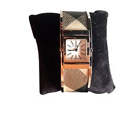 Tartan relógio Burberry semi-rígida pulseira Prata Outro