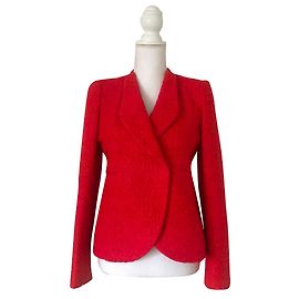 Carven Blazer - Tweed-Raffia-Jacke Rot