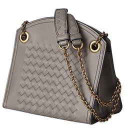 Bottega Veneta-WALLET WITH CHAINS IN Braided LEATHER-Grey