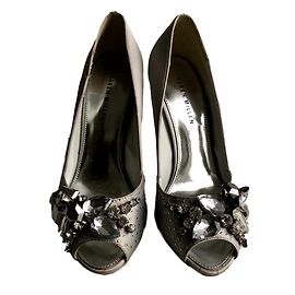 Karen Millen Grey Silk Embellished Heels Grey